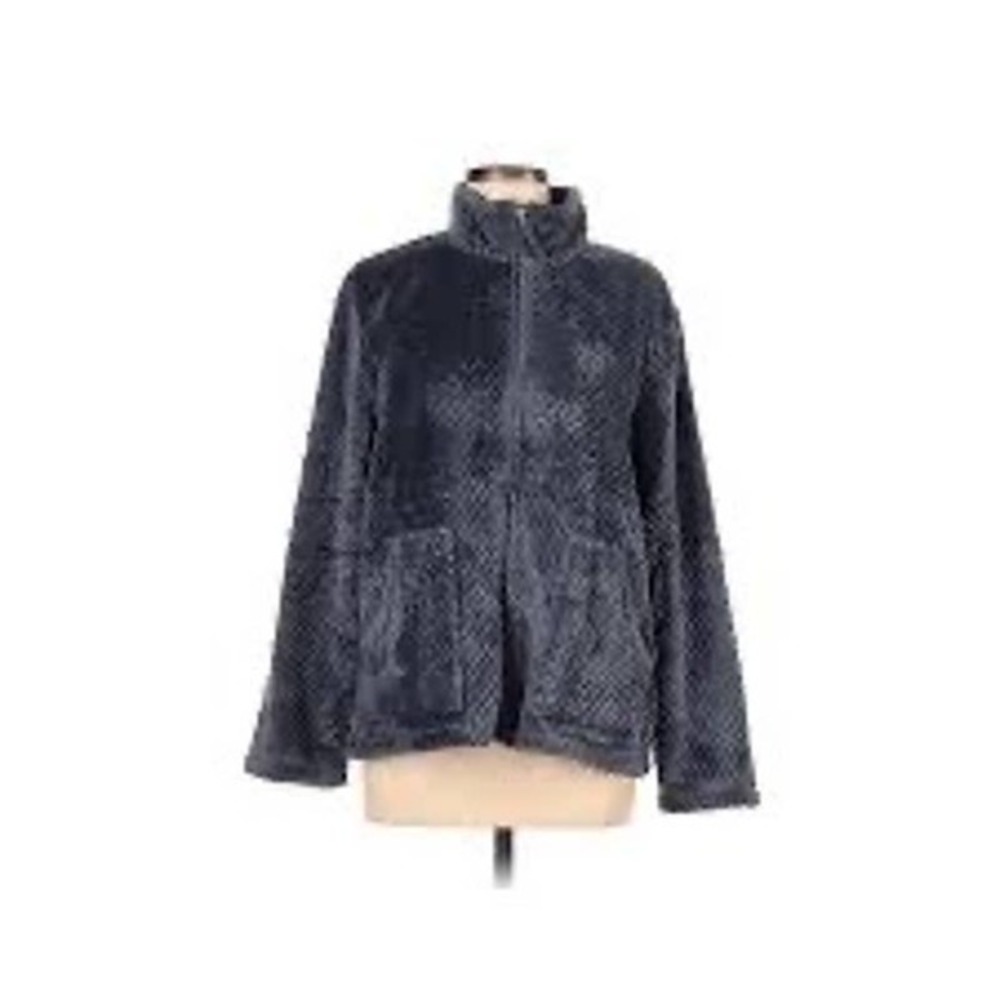 Cuddl duds gray pullover sherpa faux fur zip up front pockets soft size small